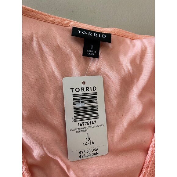 NWT Torrid Peach Flowy V-Neck Dress With Crochet Details & Tassel Tie Size 1 - Picture 3 of 11
